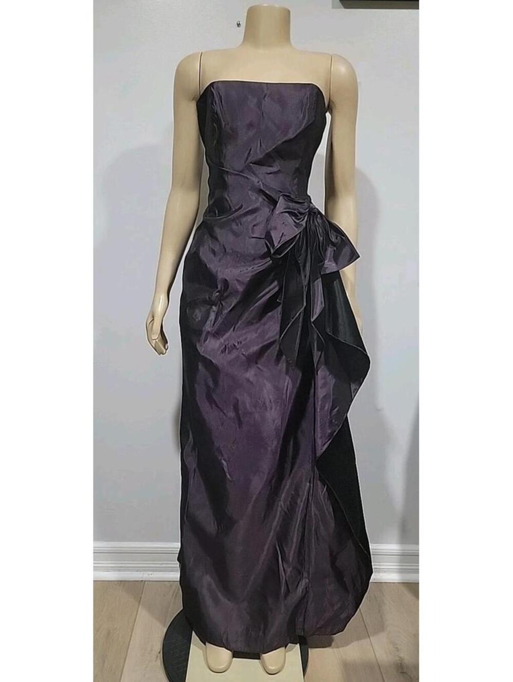 Vtg Jim Hjelm Women's Size 12/XL Eggplant Strapless Formal Dress Bow  #C6